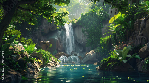 Tranquil waterfall scene in a hidden canny
