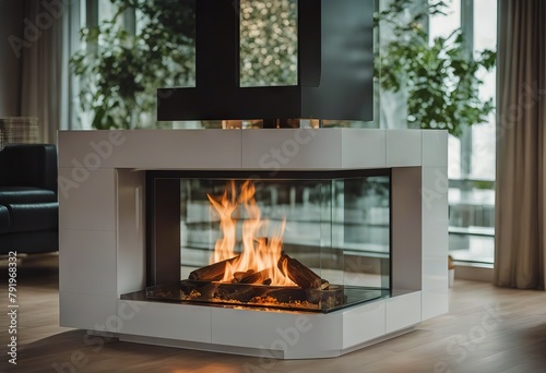 fireplace interior glass corner Modern