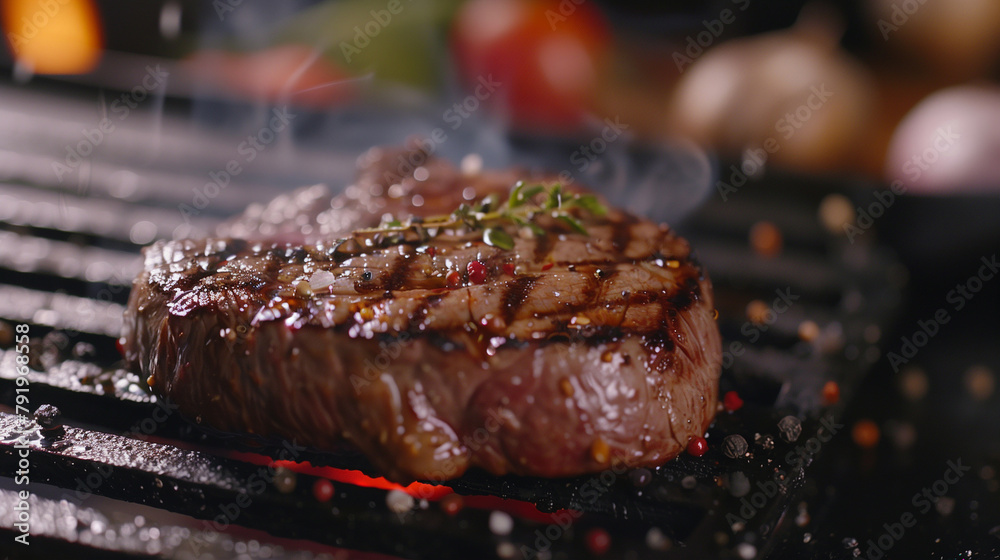 grilling steaks on flaming grill grilling steaks on flaming grill