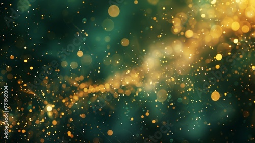 Golden Bokeh Lights on Emerald Green Blur Background Generative AI