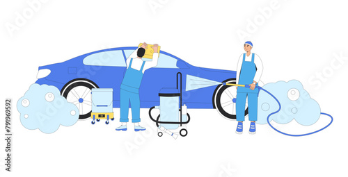 Car wash concept. Vehicle clean station. Repair auto garage. Vector illustration.