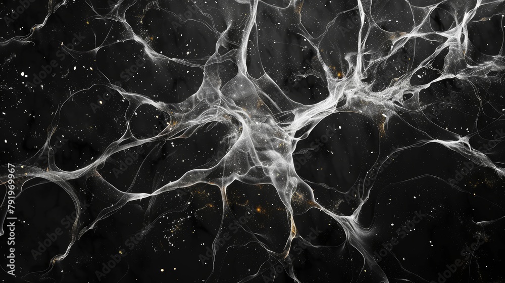Neural Network: Human Brain Neurons on Black Background Generative AI