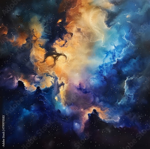 Galactic Dreams An Oil Painting of Space and Nebulae