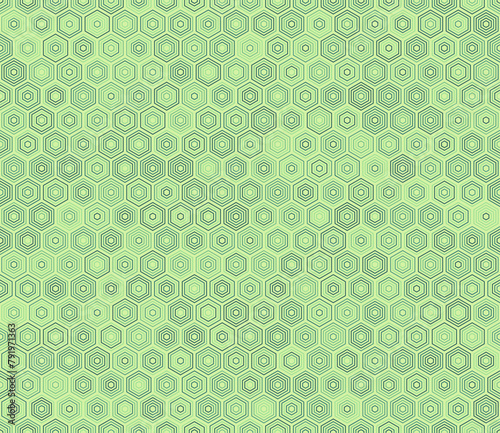 Hexagon geometric shapes background. Hexagon stacked mosaic cells. Honeycomb geometric shapes. Multiple tones color palette. Seamless pattern. Tileable vector illustration.