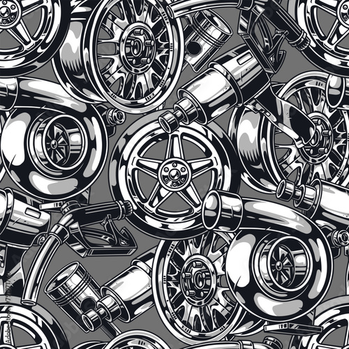 Car parts seamless pattern monochrome