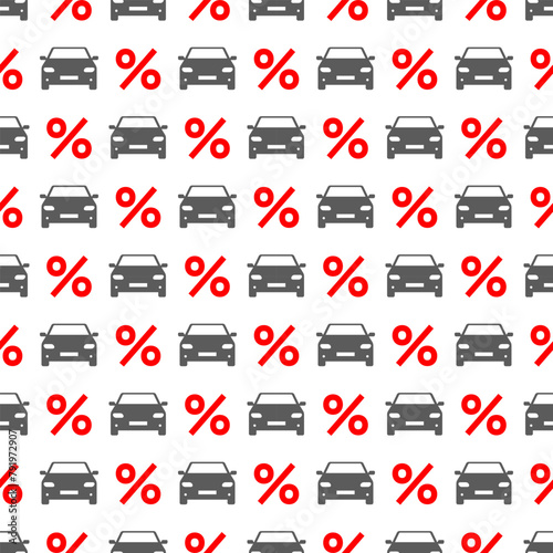 Seamless pattern with car icons and percent signs