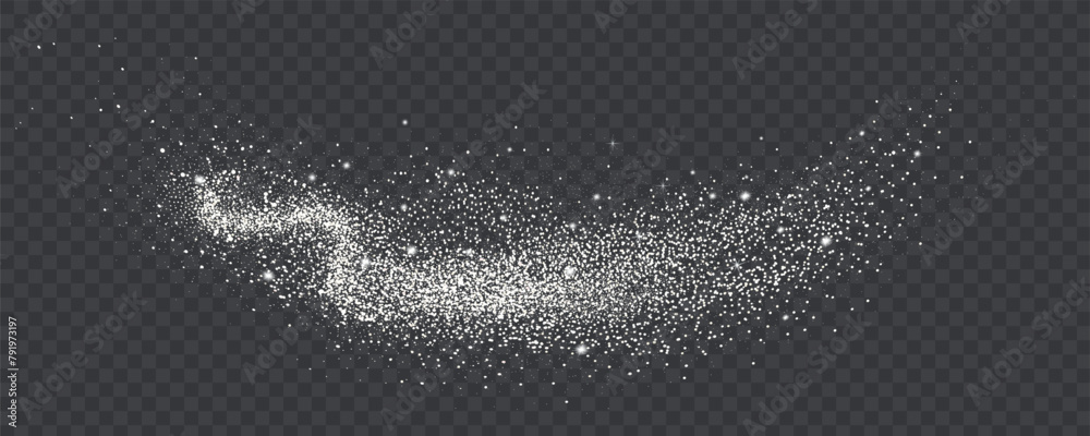 Glittering stars with golden shimmering swirls, shiny glitter design. Magical motion, sparkling lines on a black background.