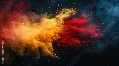 Vibrant Holi Powder Burst in Spanish Flag Colors Generative AI photo