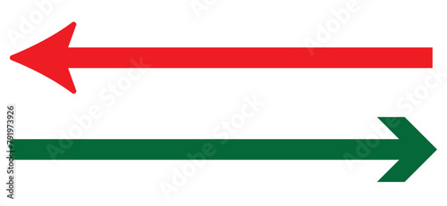 Straight long arrow, right thin line, green cursor, horizontal element, thick pointer vector icon isolated on white background. Simple illustration