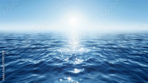   A large body of water with a bright sun at its center and a line of stars mirrored on its surface