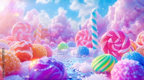 A beautiful and colorful landscape made of candy and sweets. photo