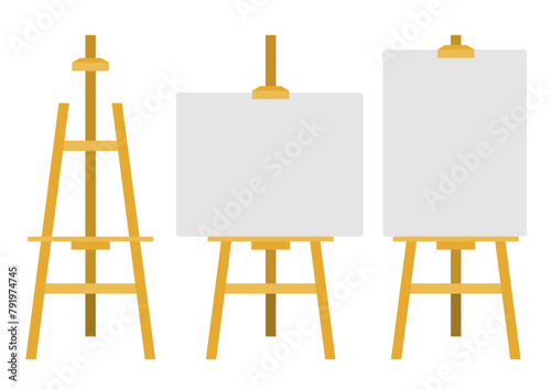 イーゼルとキャンパスのイラストのセット
