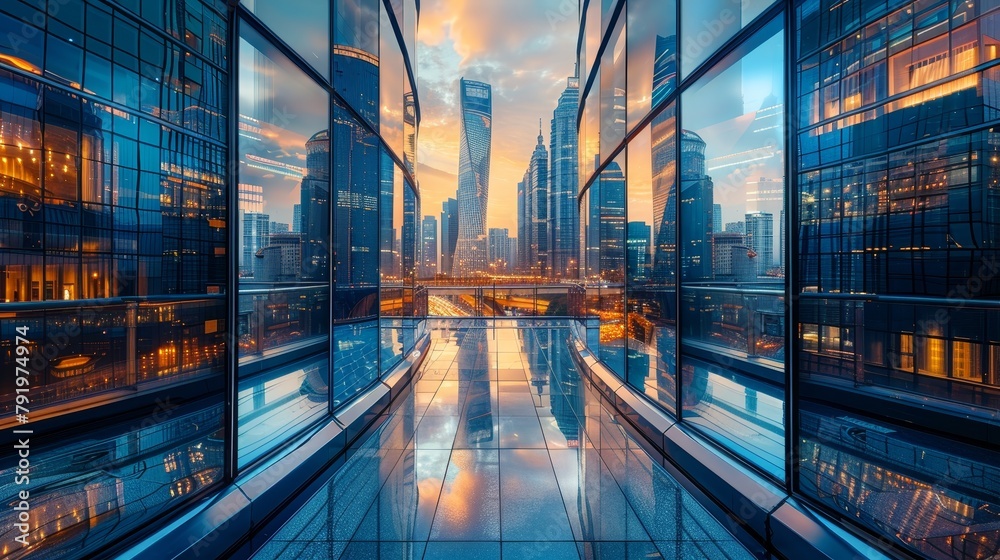 Fototapeta premium Craft a visually captivating image of a futuristic bank in a financial district