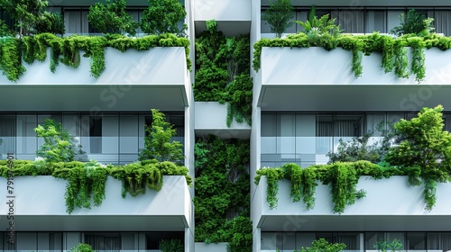 Modern White Residential Building with Green Plant Walls Generative AI