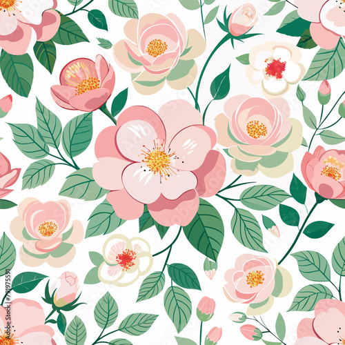 Dog-rose rose hip flower seamless floral pattern