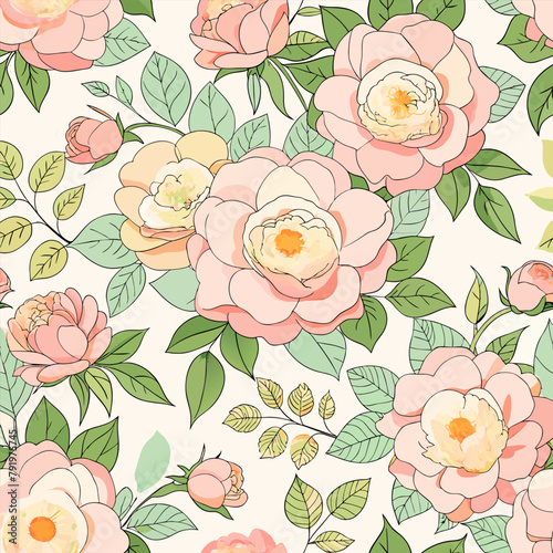 Dog-rose rose hip flower seamless floral pattern