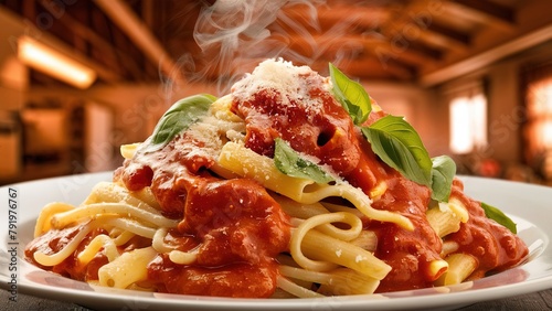 Spaghetti pasta with meatballs tomato food meal concept photography (ID: 791976767)