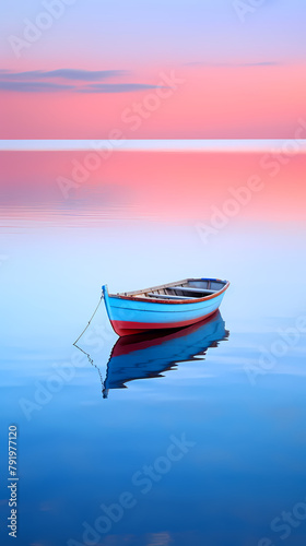 A small wooden boat floats on the calm sea © Derby