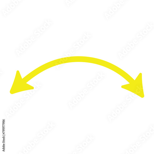 Yellow Dual semi circle arrow. Semicircular curved thin long double ended arrow. Vector illustration. Eps file 622.
