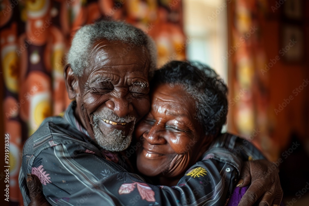 portrait of an African American old couple embracing each other, family love, old couple