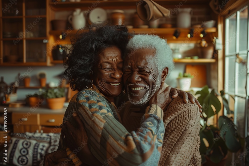 portrait of an African American old couple embracing each other, family love, old couple