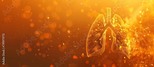 A digital illustration of luminous human lungs with a bronchial tree on an amber background with sparkling particles photo
