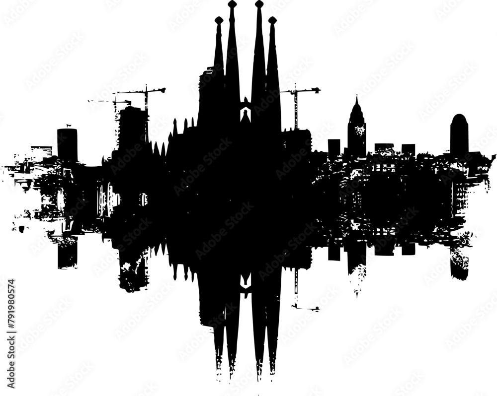 Minimal Black and White Barcelona Cityscape Poster, Sleek and Modern