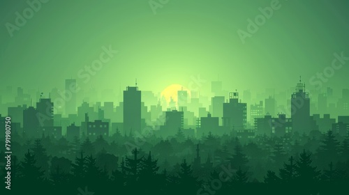  A cityscape  green with trees in the foreground  houses et al 