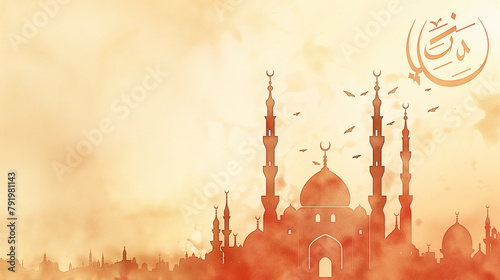 Oriental Banner Illustration: Mosque with Traditional Design