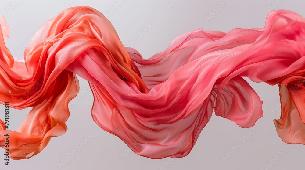 A red and pink scarf flies in the air, its long, flowing fabric billowing above A red and pink scarf flies in the air, its long, flowing fabric billowing above