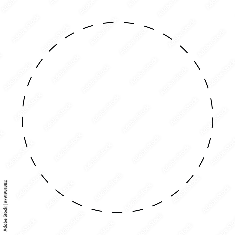 Vector dashed circle flat icon. dotted line circle. Dotted circular logo. Halftone fabric design. Abstract graphic element. Round cut line. Vector template. Vector illustration. Eps file 667.
