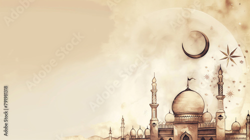 Oriental Banner Illustration: Mosque with Traditional Design