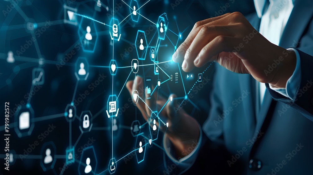 Businessman touching virtual franchise business icon for franchise network business marketing plan for branch growth and expansion Businessman touching virtual franchise business icon for franchise network business marketing plan for branch growth and expansion