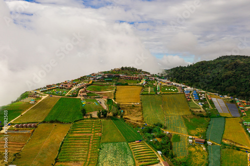 Aerial landscape with clouds in the morning at Phu Thap Boek mountain , Phetchabun province, Thailand. Select focus. photo