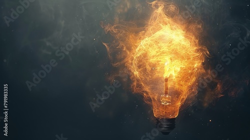   A bulb emitting intense flame from its side against a backdrop of absolute darkness photo