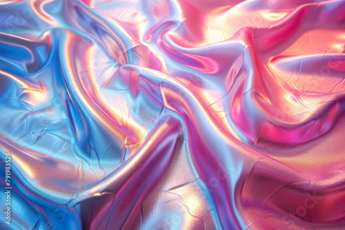 Silky iridescent fabric with soft folds and light play for texture background.