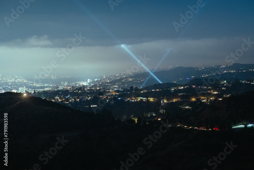 Light and cityscape of Los Angeles at night, California