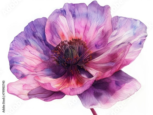 Anemone colorful flower watercolor isolated on white background