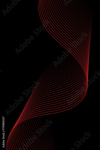 Abstract background with waves for banner. Standart poster size. Vector geometric background with lines. Element for design isolated on black. Black and red gradient. Brochure, booklet. Love, romantic