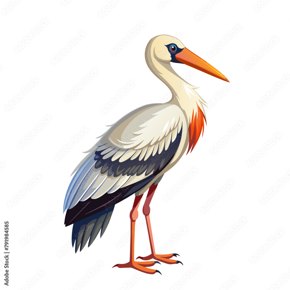 Fototapeta premium Stork bird cartoon style on white background