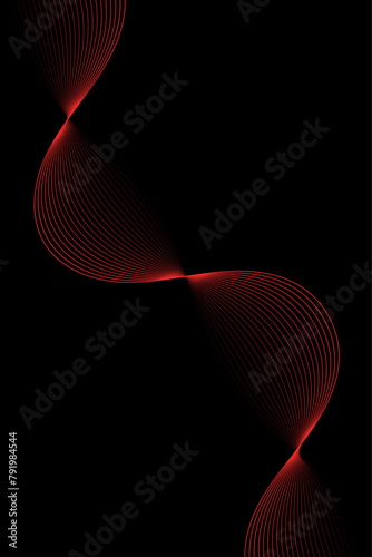 Abstract background with waves for banner. Standart poster size. Vector geometric background with lines. Element for design isolated on black. Black and red gradient. Brochure, booklet. Love, romantic