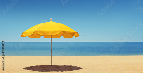 yellow umbrella beach, tan sand сreated with Generative Ai