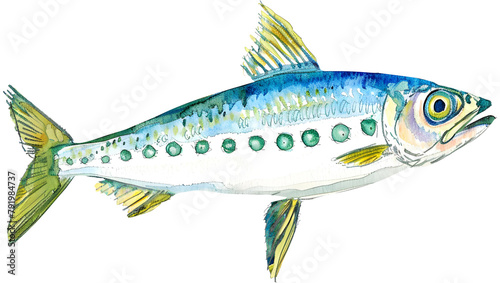 Sea Fish isolate On Transparent Background, Marine Fish  Hight Quality illustration in Watercolor Style, Ocean Decor