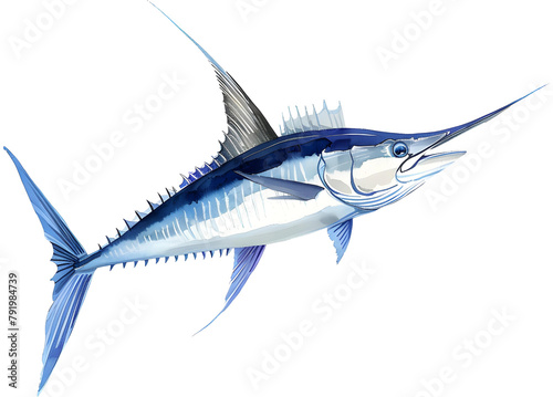 Sea Fish isolate On Transparent Background, Marine Fish Hight Quality illustration in Watercolor Style, Ocean Decor