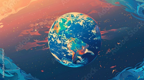 abstract image of planet Earth with seas, oceans, people
