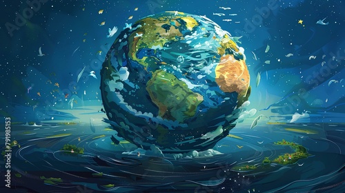 abstract image of planet Earth with seas, oceans, people
