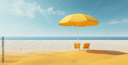 yellow umbrella beach, tan sand сreated with Generative Ai © Andrii Yablonskyi