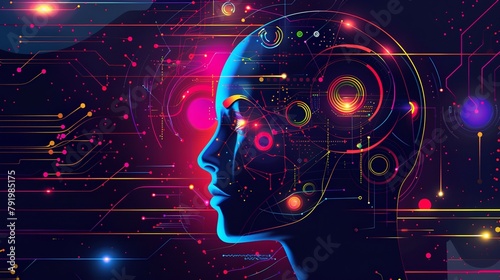 Artificial Intelligence Visualization: Abstract composition depicting the processes of machine learning and data analysis. Digital background. Can be used in the description of network abilities, tec
