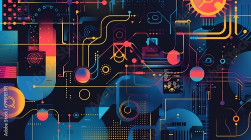 Artificial Intelligence Visualization: Abstract composition depicting the processes of machine learning and data analysis. Digital background. Can be used in the description of network abilities, tec
