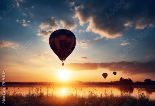 'hot sunset balloon air adventure game float sun freedom vacation summer tour tourism sea ocean water coast weather calm reflections nature virgin tropical'